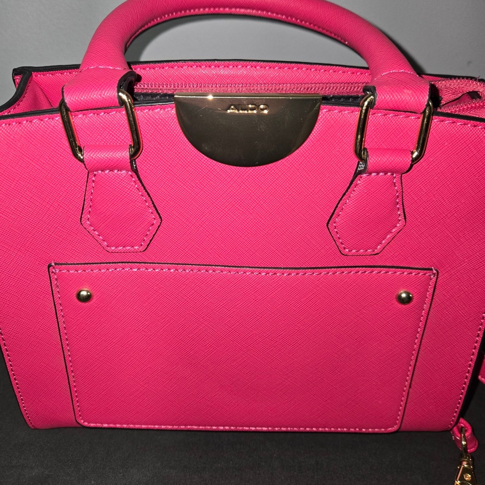 Aldo Hot Pink Saffiano Satchel Handbag Gold Hardware Crossbody Bag - Picture 6 of 8